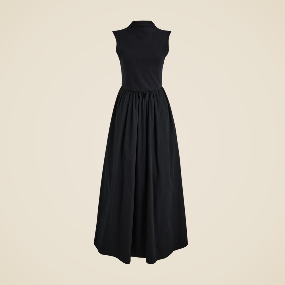 NWT J.Crew Fitted knit mockneck dress with poplin skirt in Black - Picture 3 of 15